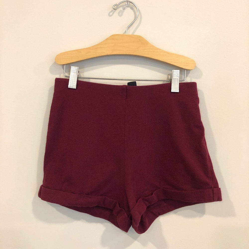 High Waisted Maroon Cotton Shorts